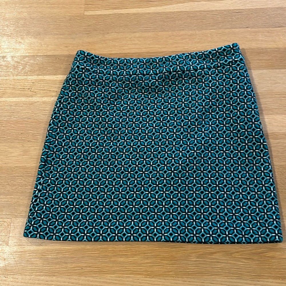 Loft teal and black patterned skirt